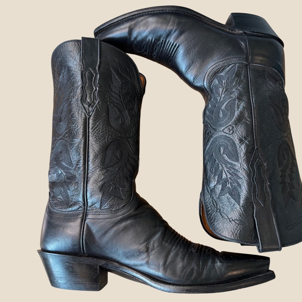 Lucchese Classics Women 9C Black Buffalo Leather Embroidered Cowboy Western Boot